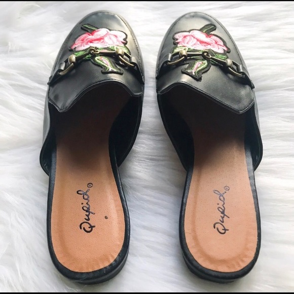 Embroidered Rose Loafers Mules Slides Flat - Picture 4 of 8