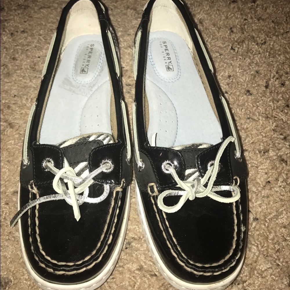 Black Sperry's with zebra print detailing