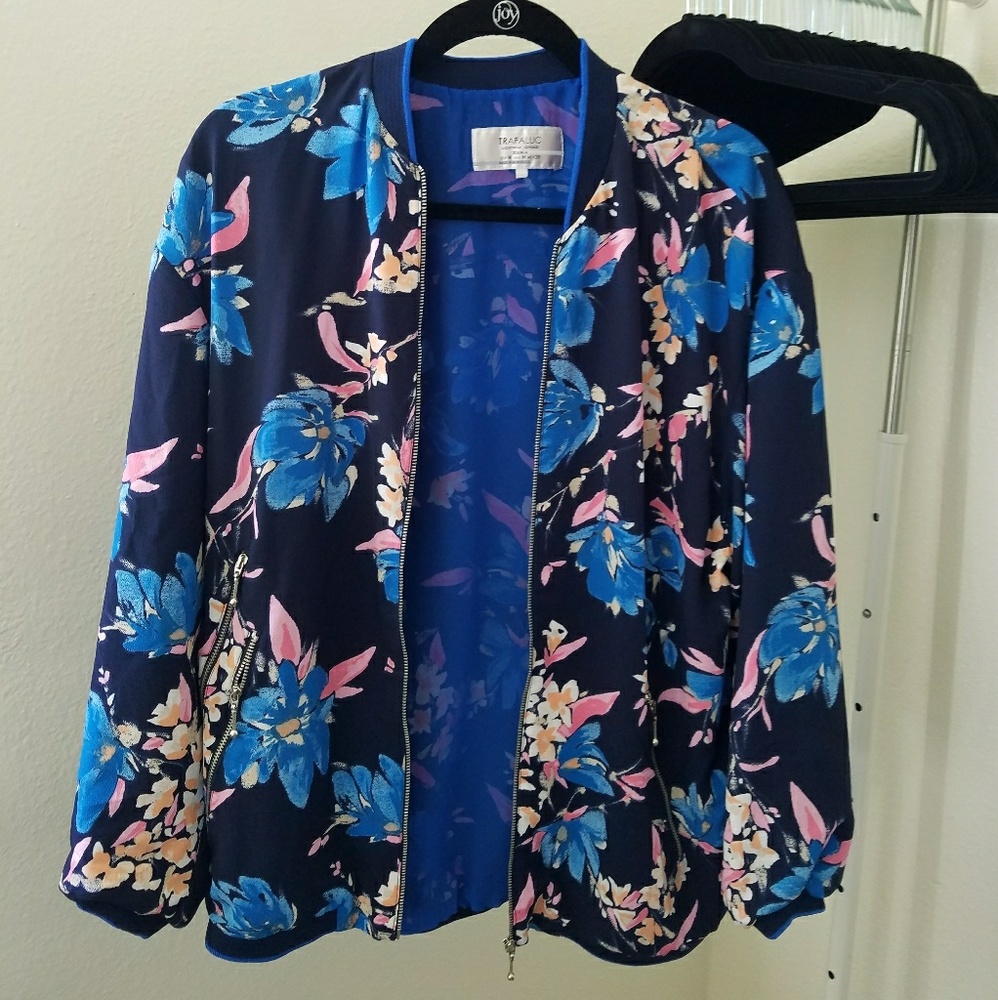 Zara Blue Floral Bomber Jacket