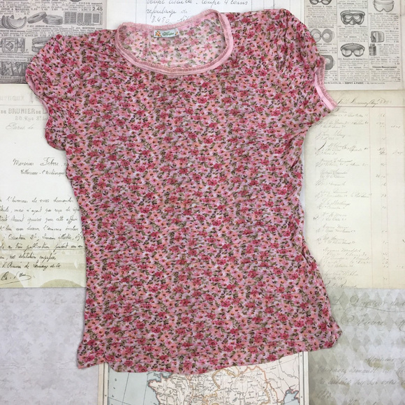 Vintage Blouse 90s Floral Top Pink Dolls kill - Picture 1 of 5