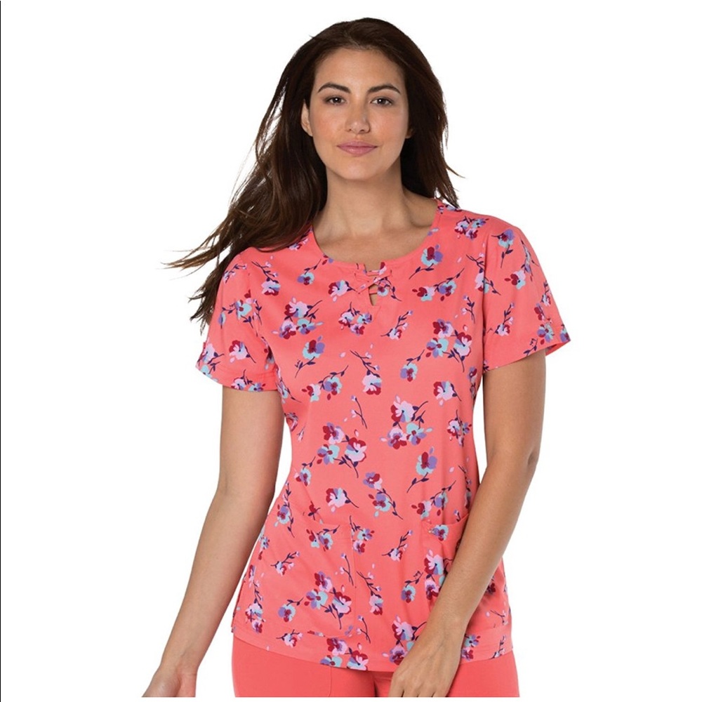 Koi Floral Print Scrub Top