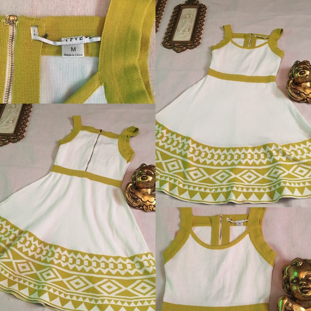 Pretty Knit Dress Medium Unknown Brand Ivory Green