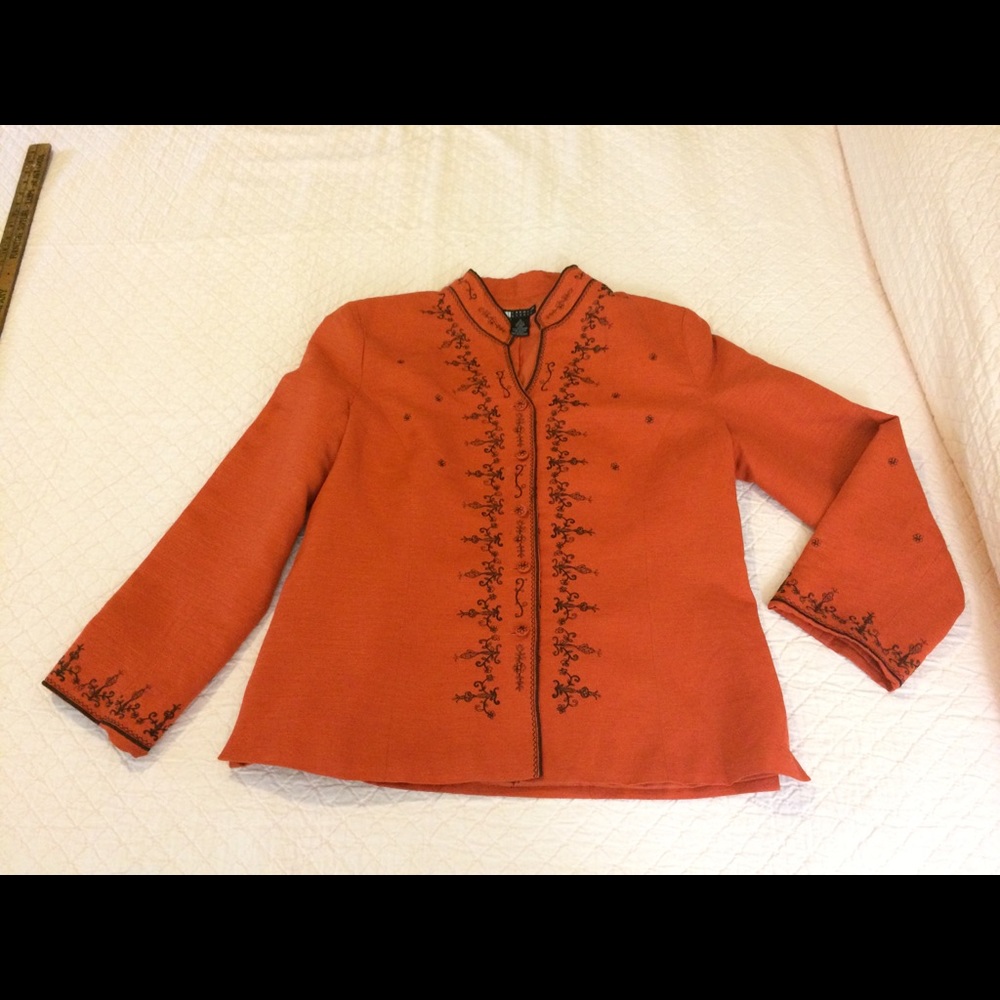 Carole Little Orange Embroidered Button down