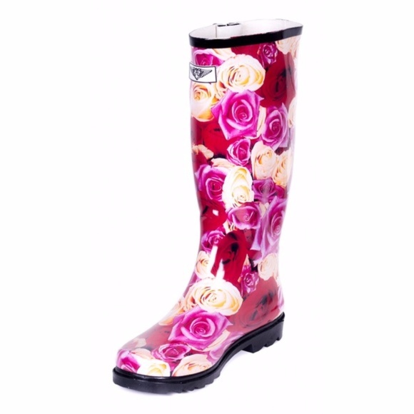 Women Rose Garden Rubber Rain Boots RB1409 - Picture 2 of 4