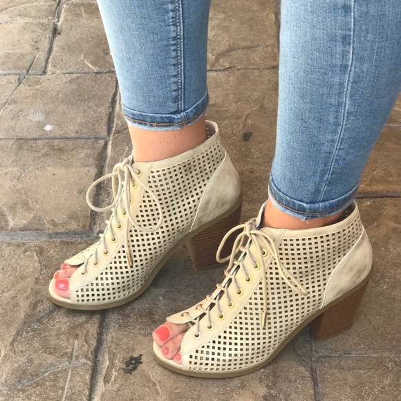 Shimmering Gold Distressed Perforated Lace Up Boot - Picture 1 of 6