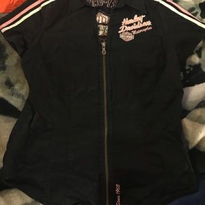 Harley Davidson zip up short sleeved top