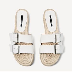 Zara white buckled leather slides