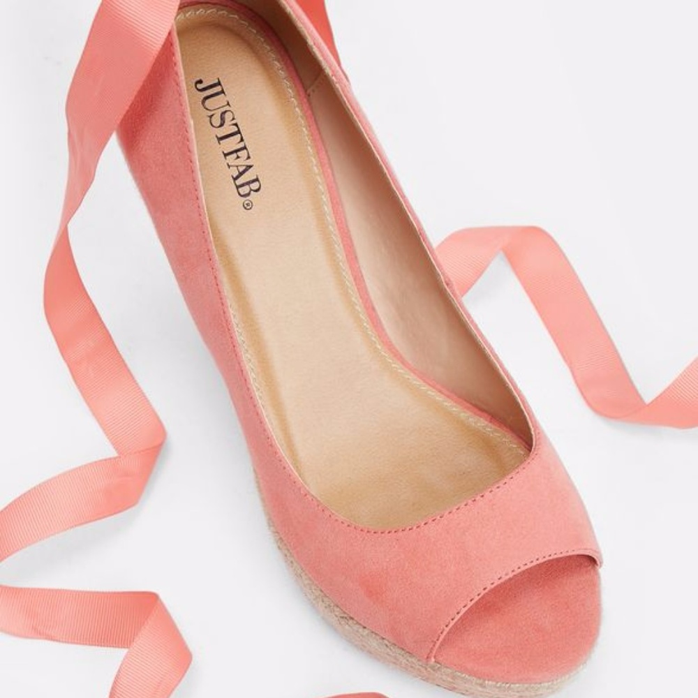 Sade Espadrille Wedge Coral Ankle-Wrapped Sandal