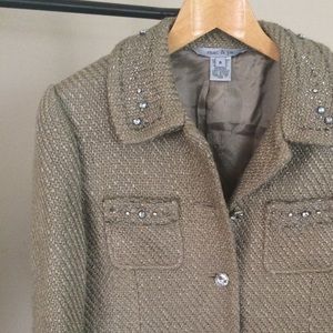 Short taupe jacket. Size 8 had it tailored to a 6