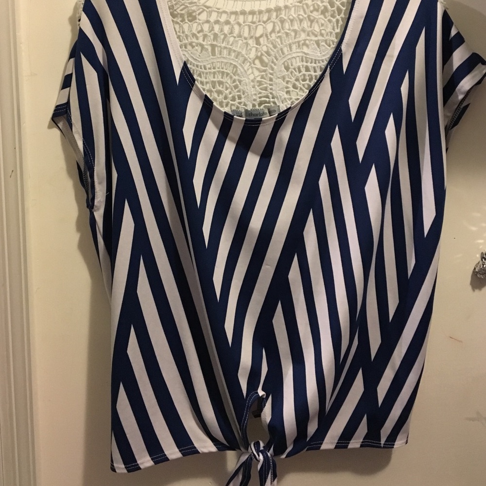 Navy and white blouse