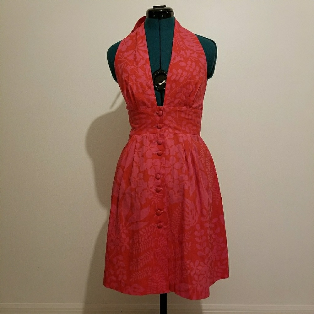 Vintage Ruth Clarage Pink+Orange Halter Dress