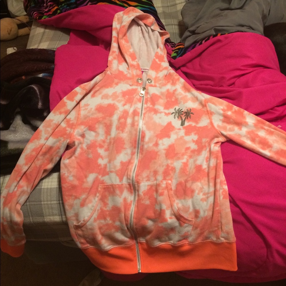 Hard candy tye dye orange zip up sweater