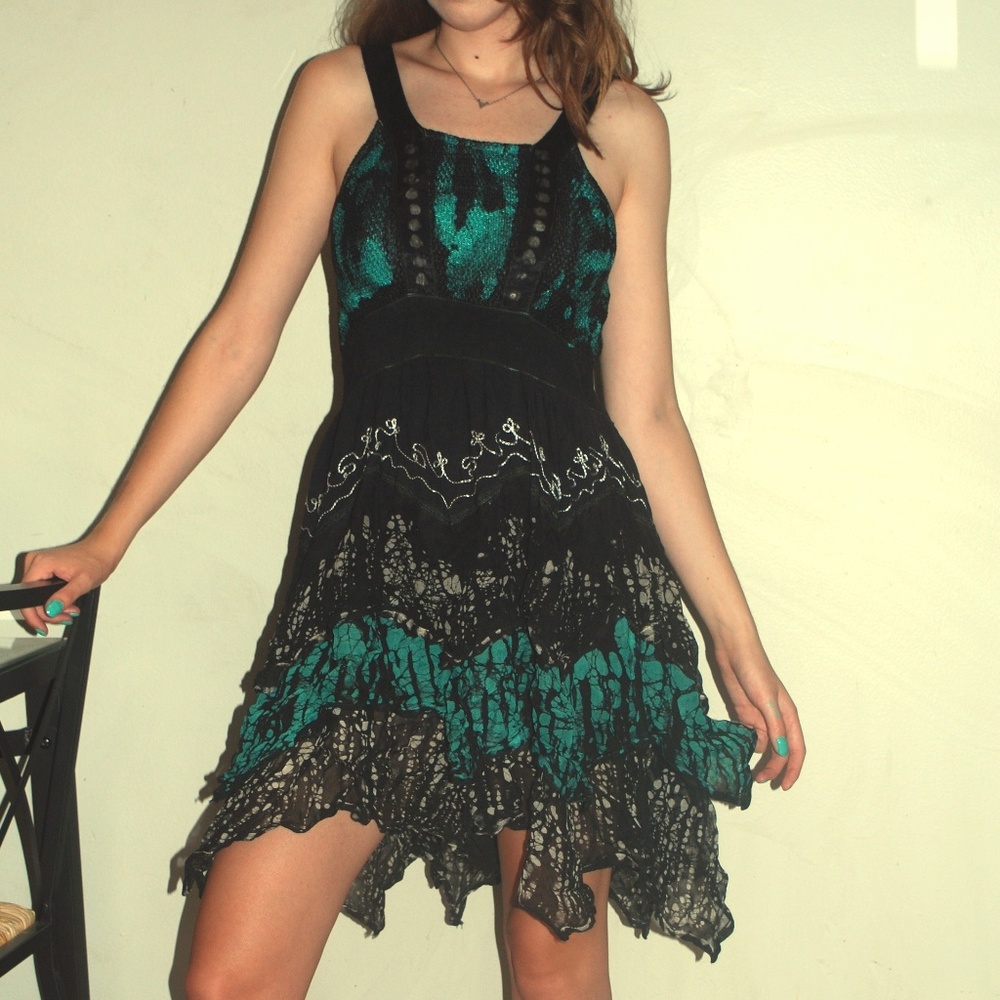 Black & Turquoise multi patterned dress