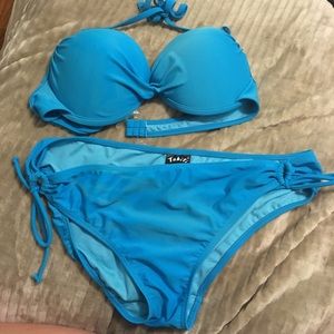 Blue push up halter top bikini