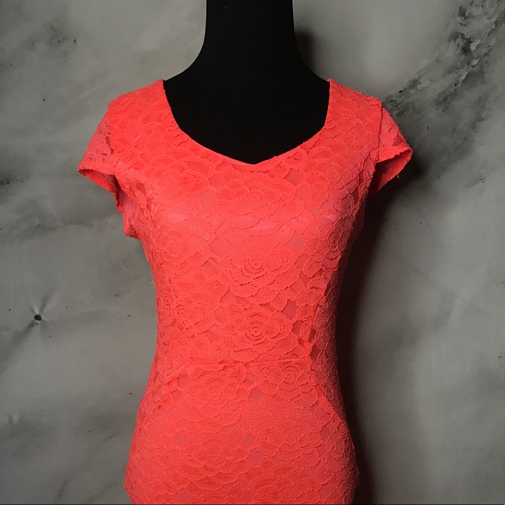 Coral Floral Fitted Dress