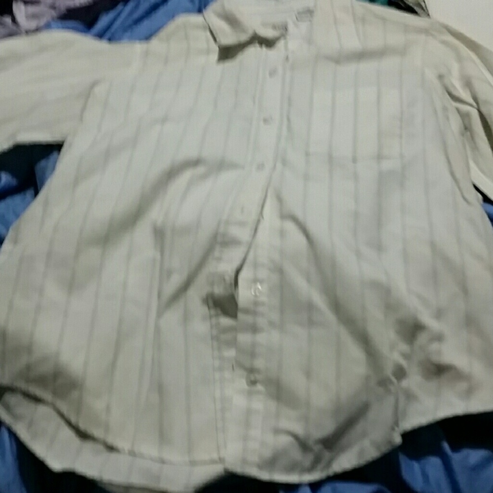 White button down shirt with blue vertical stripes