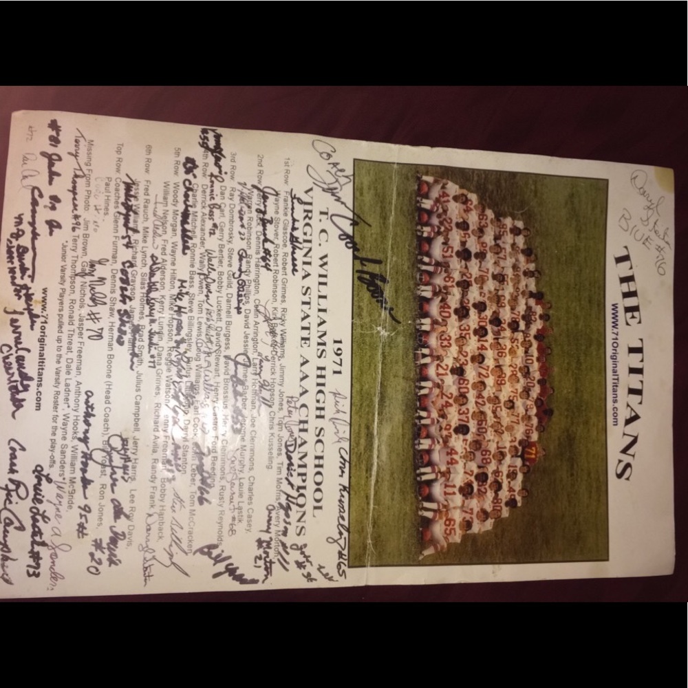 1971 TC Williams va state champs autograph poster