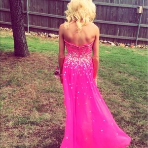 Pink pomp and pageantry prom dress