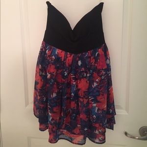 Black and floral strapless dress