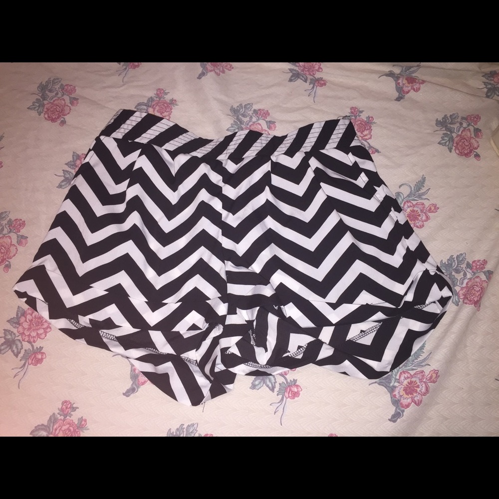 Black and white striped shorts