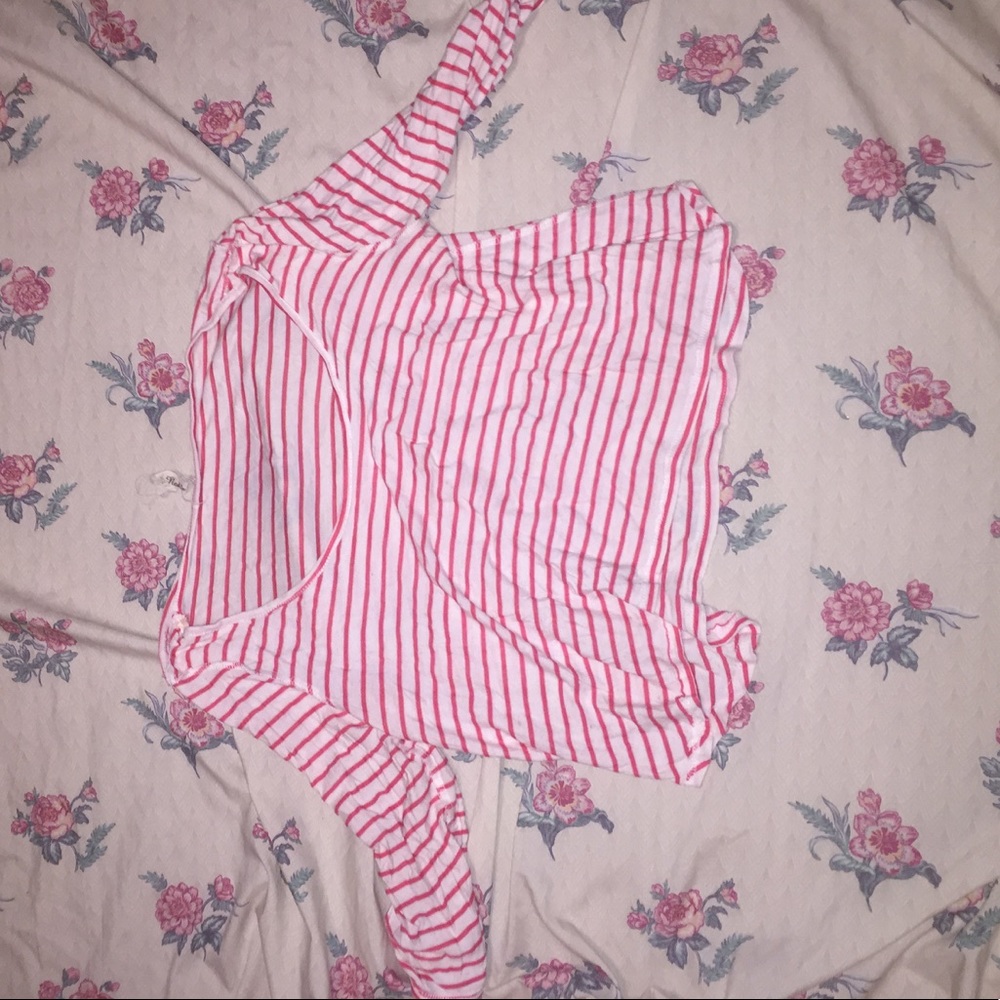 Pink and white striped 3/4 sleeve