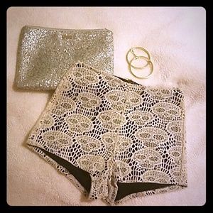 Lace skull high waisted shorts