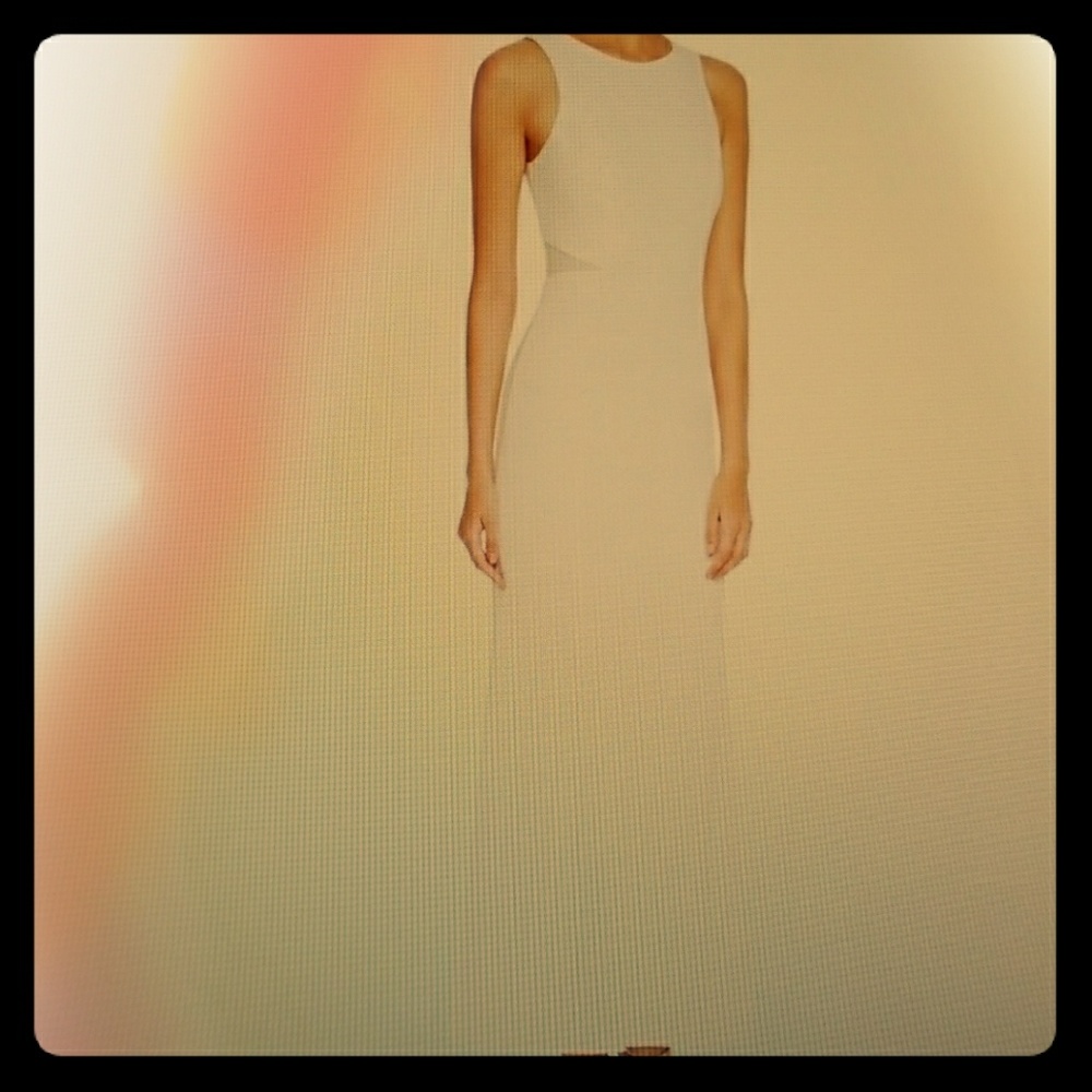 Bloomingdale's White Mesh Inset Evening Gown Dress