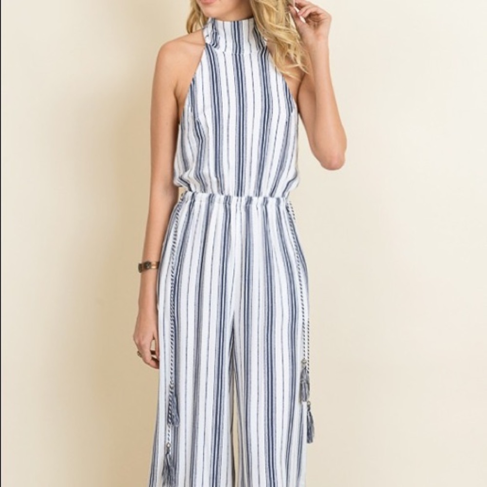 NEW High Neck Striped Culottes Wide Leg Jumpsuit