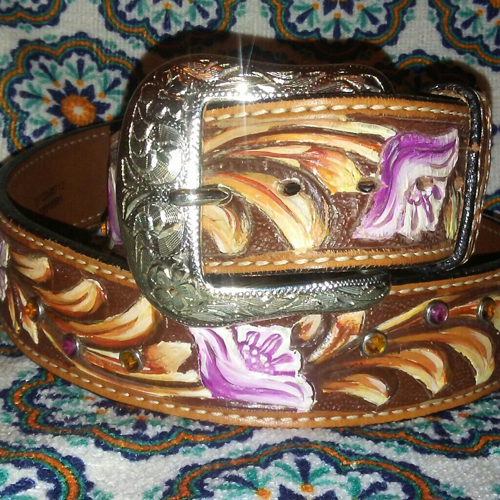 Western Handpainted embossed Ariat belt leather