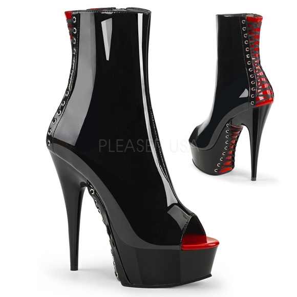 Corset Peep Toe High Heel Ankle Boots - Picture 2 of 5