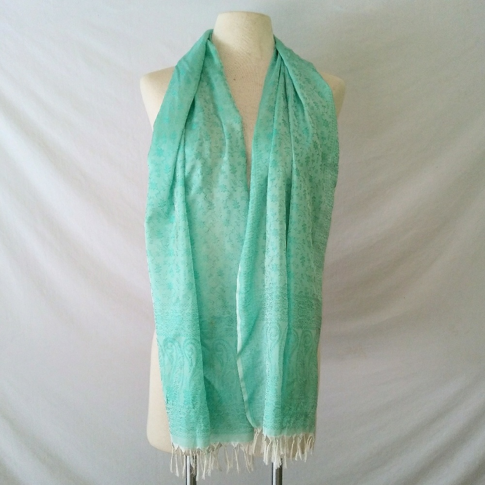 Aqua Fine Silk Brocade Wrap Scarf