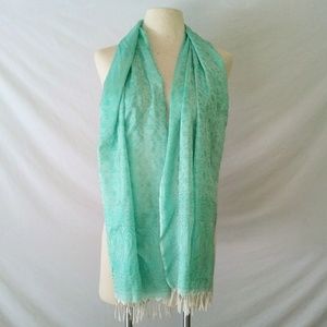 Aqua Fine Silk Brocade Wrap Scarf