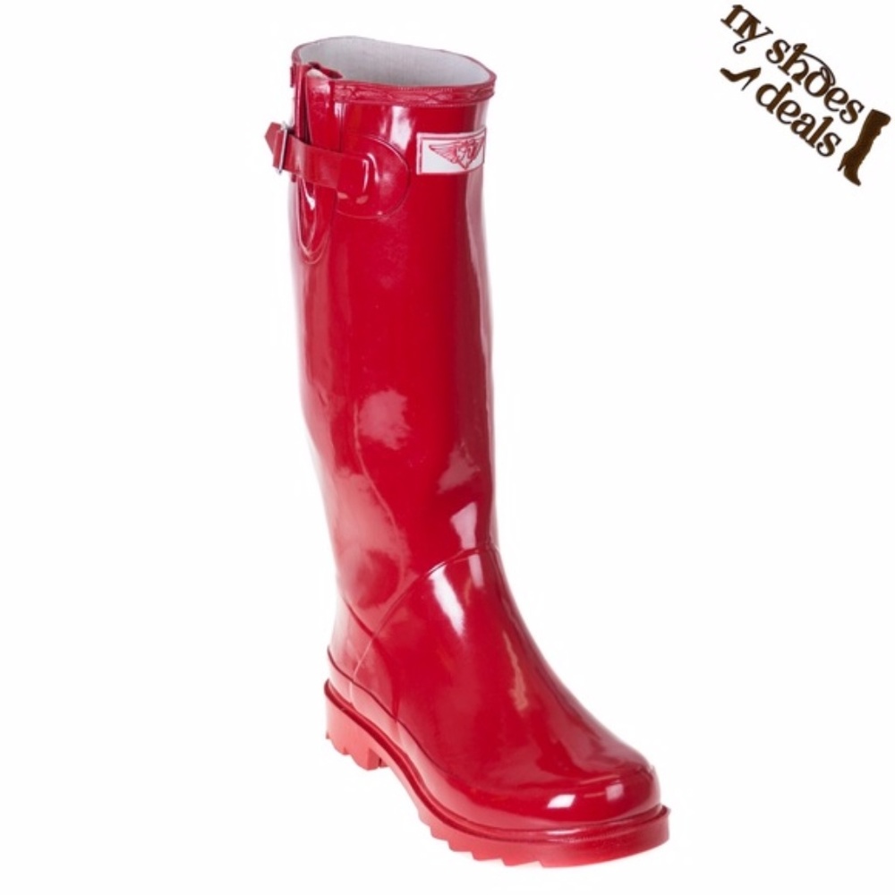 Women's Rain Boots, 14" Classic Red Rubber Wellies Rainboots, NEW - Picture 1 of 4