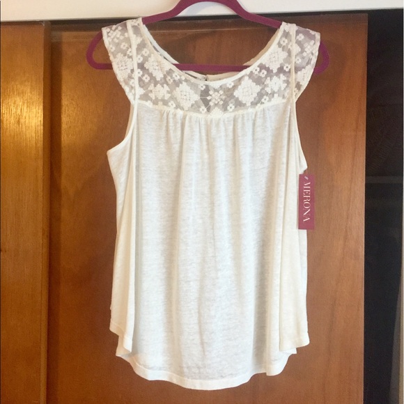 Merona Tops - Off white top with lace embellishments