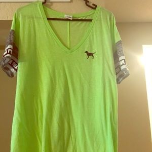 Pink Lime green v-neck