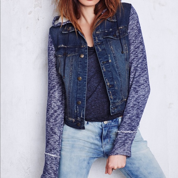 🆕 NWT Free People (Denim&Knit) Hooded Jacket - Picture 1 of 8