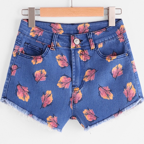 Pants - ⚡️🇺🇸🆕High waisted autumn leaf jean shorts