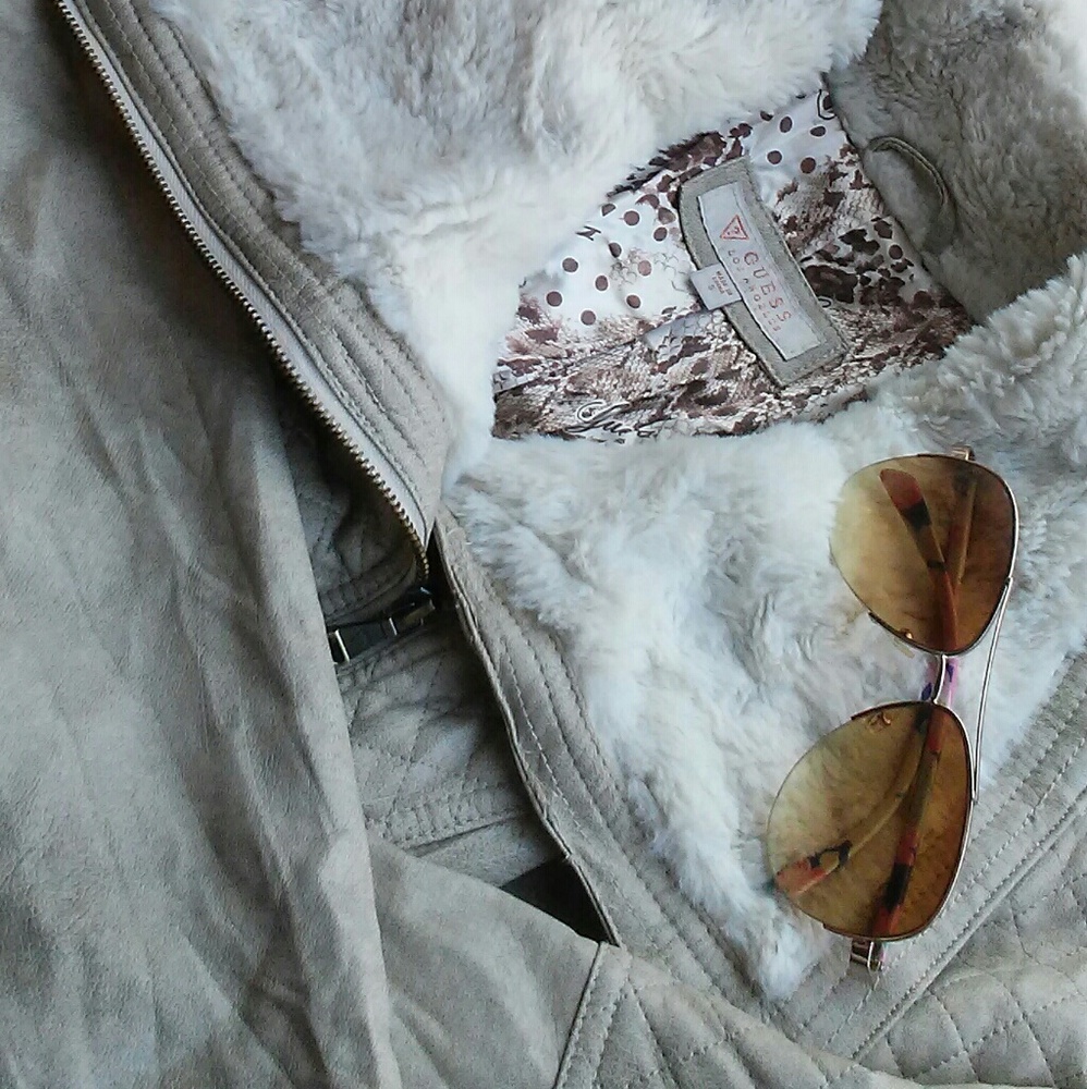 Guess Faux Leather Moto Jacket w/ Faux Fur Collar