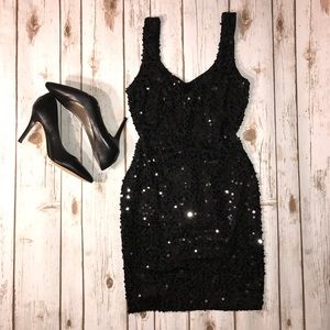 Mini sparkle black sequin dress