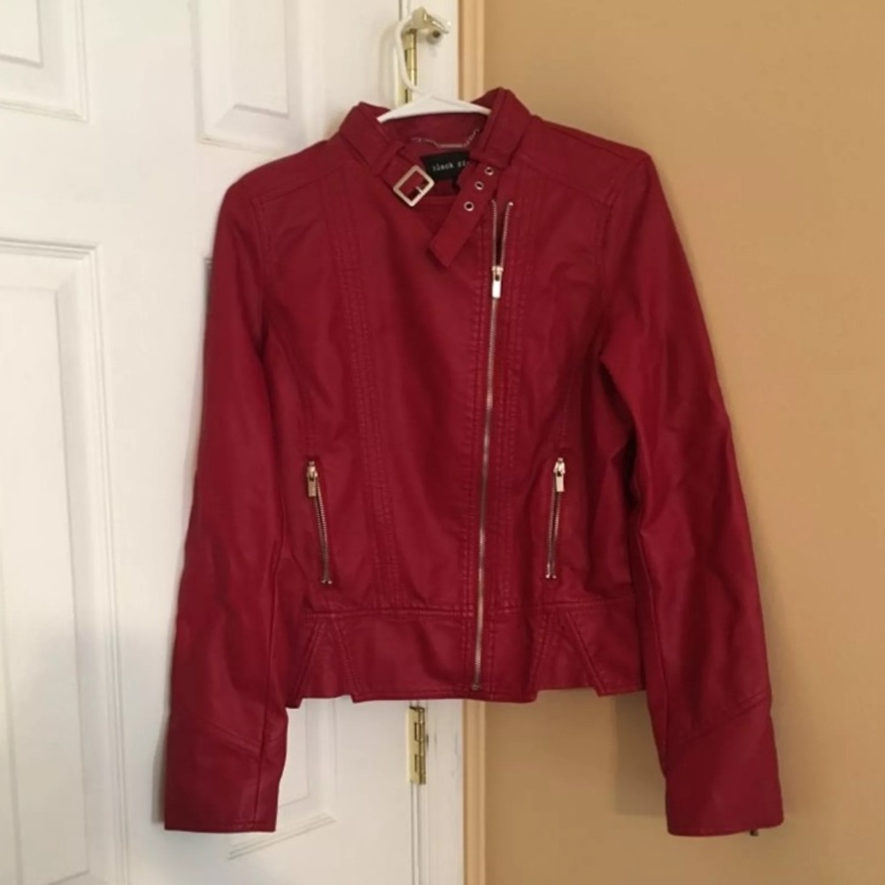 Ladies Red Faux Leather Jacket