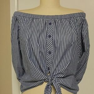 Off The Shoulder Striped Poplin Shirt, NWT