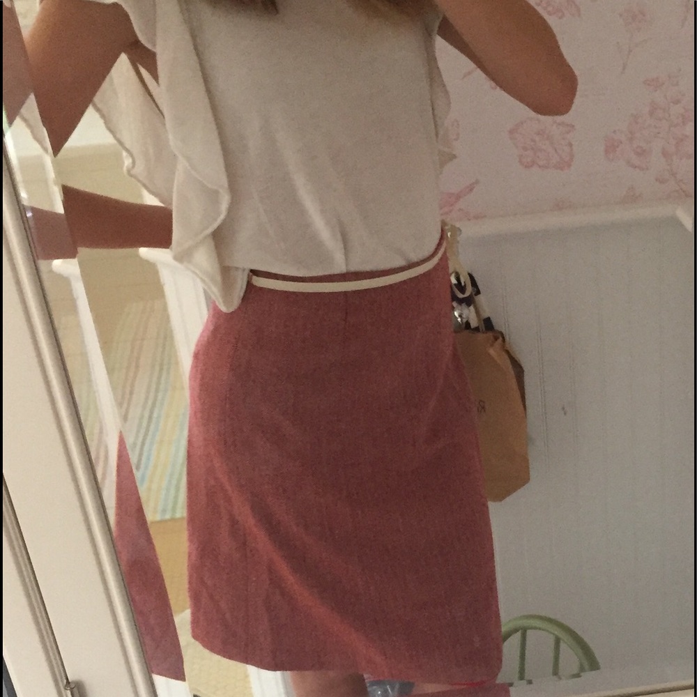 J.crew 100% wool. Gorgeous red and white skirt!