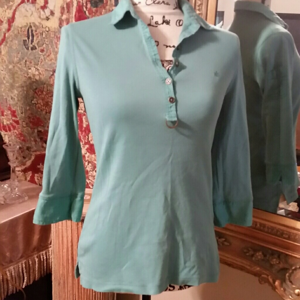 LRL Lauren Knit Tee with Woven Collar & Cuffs