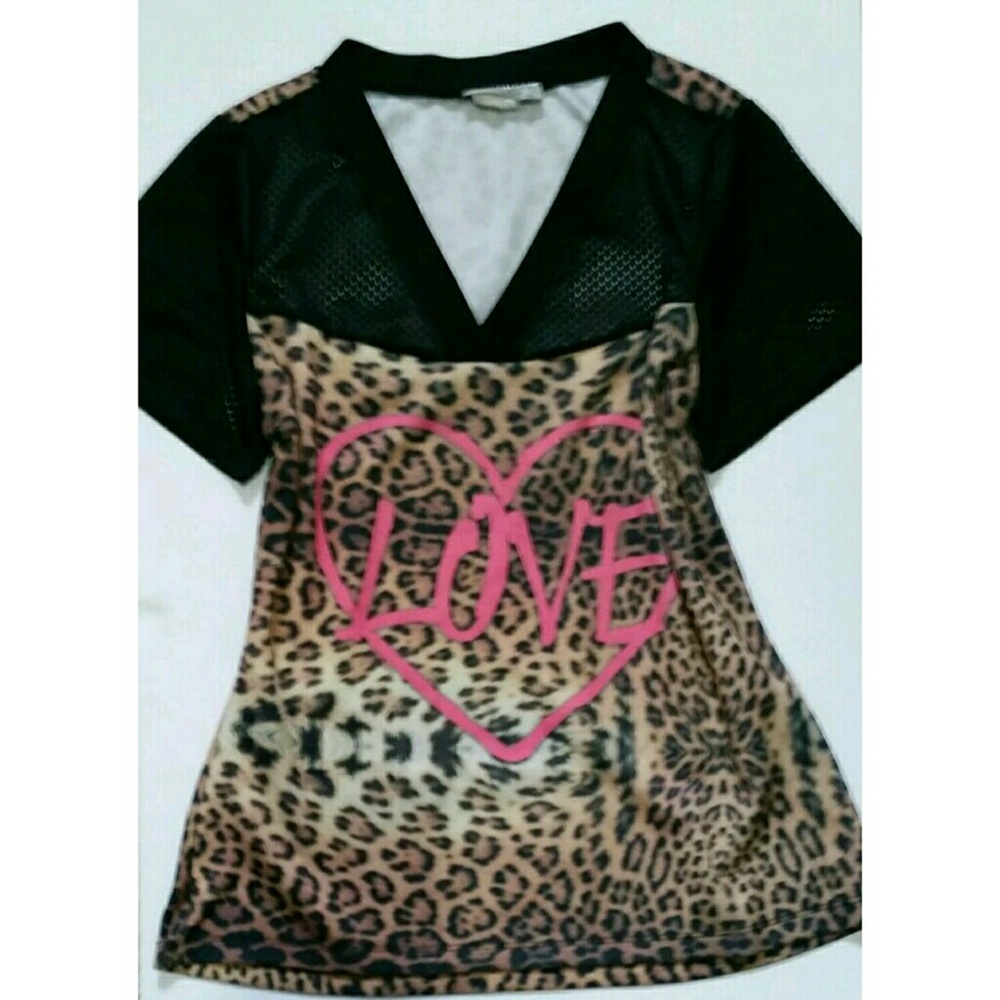 Cute Snob leopard love net shoulder top