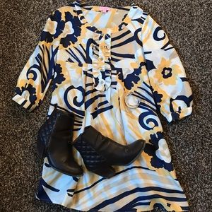 Lilly Pulitzer Yellow and Navy Dress Size 2
