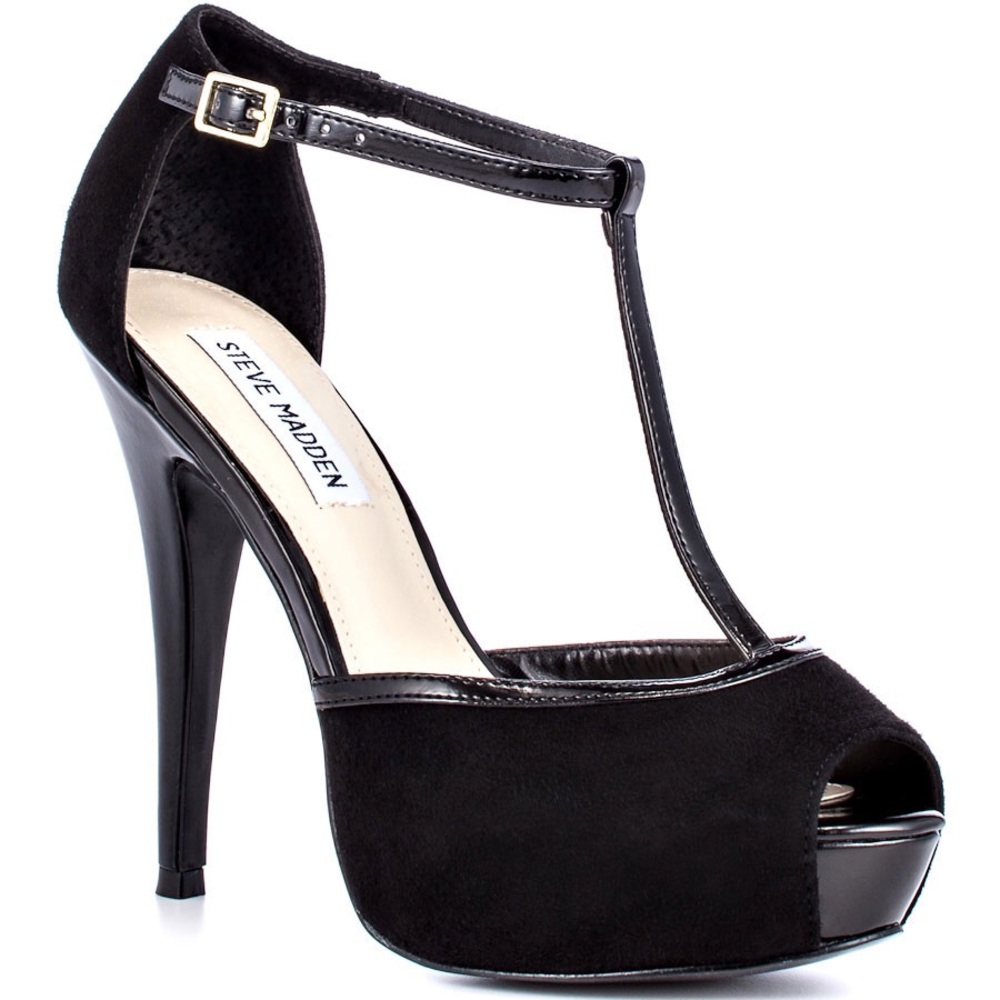 Steve Madden Maagie Black Suede T-Strap pump