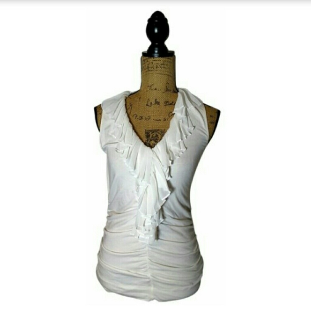 CAbi Style 338 Ruffled Stretch White Top M
