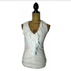 CAbi Style 338 Ruffled Stretch White Top M