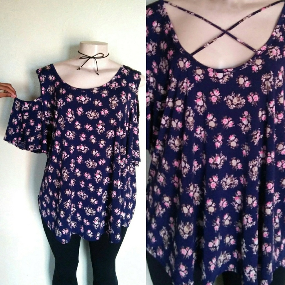 Plus Cage Back Cold Shoulder Top New