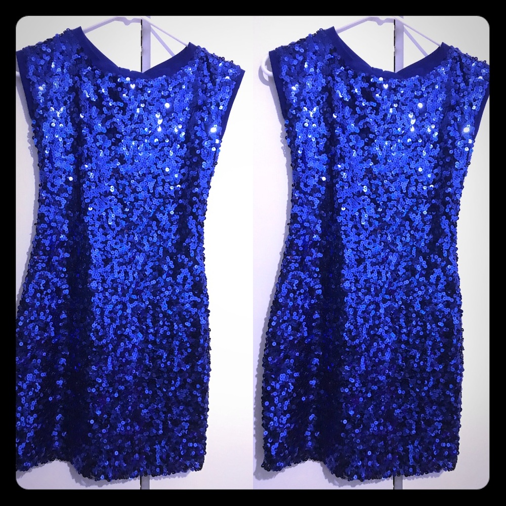 Akira Black Label blue sequin backless dress